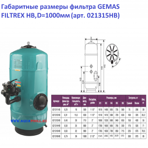 Фильтр GEMAS FILTREX-HB 021316HB, D=1000 мм, 39 м3/ч, патрубок 2" (высота засыпки 1 м), Турция