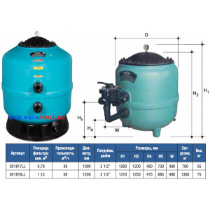 Фильтр песочный Gemas Filtrone L 021817LL (D=1000 мм, 39 м3/ч, патрубок 2 1/2"), Турция