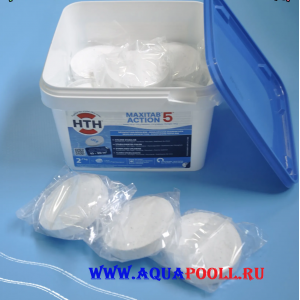 Многофункциональные таблетки стабилизированного хлора HTH Maxitab Action 5 в 1 (2,7 кг), Франция